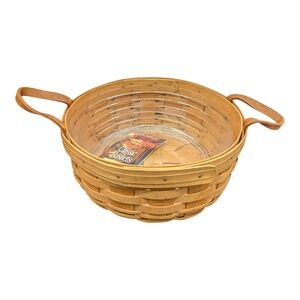 VTG Longaberger Round Handwoven Basket‎ 10" With Liner Handles 10x10x4